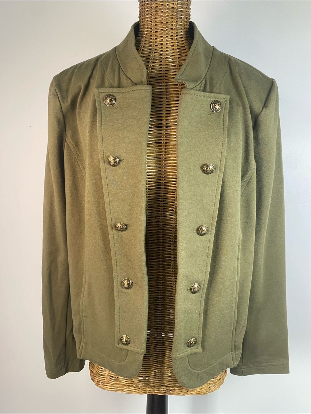 Tommy Hilfiger Olive Green Military-Style Double-Breasted Jacket